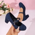 thumbnail image 2 of Busydd Womens Dress Shoes with Ankle Strap Trendy Solid Color Chunky Block Heels Round Toe Womens Shoes for Daily Wear 38, 2 of 10