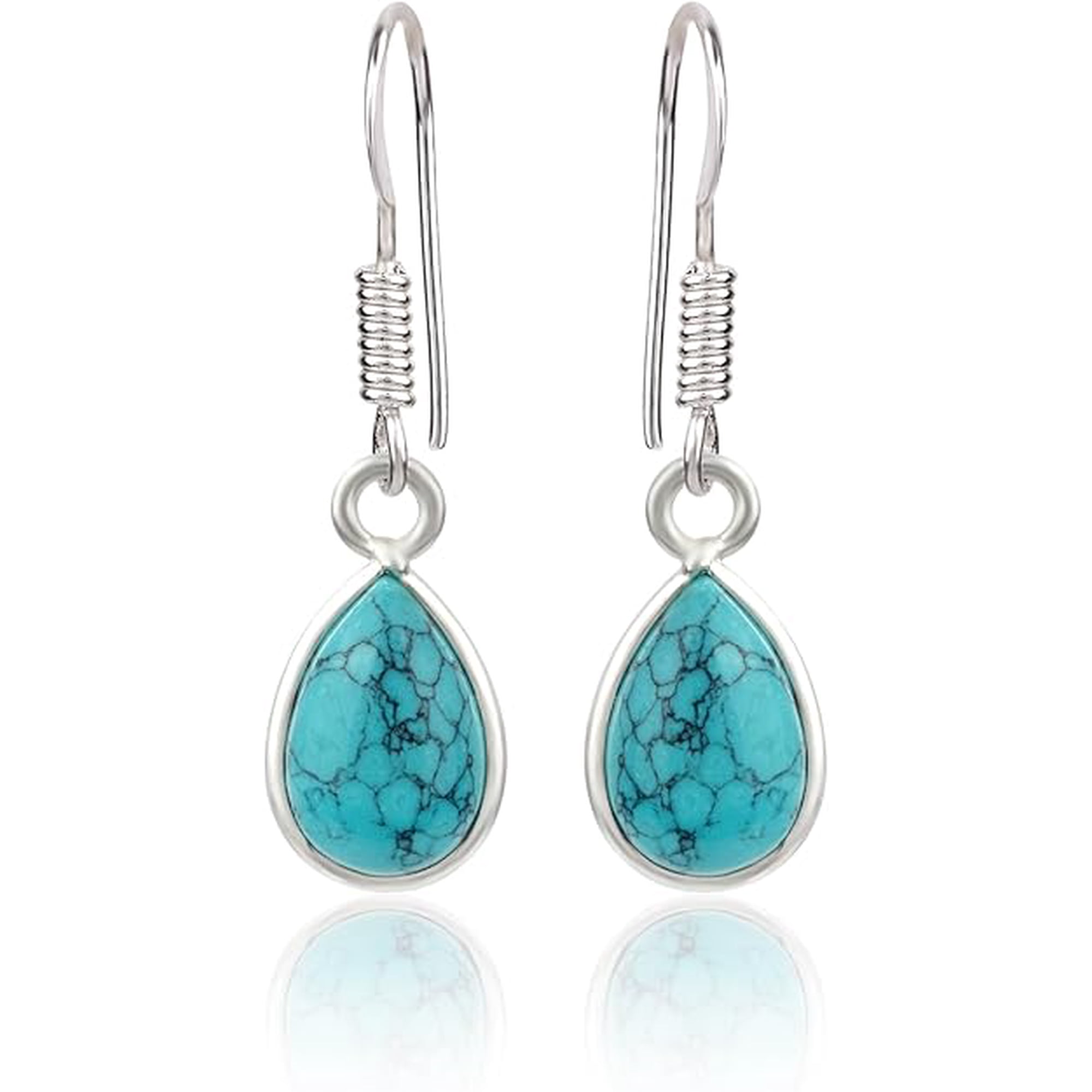 Gemsgram Silver Dangle Earrings Turquoise Natural Gemstone 925 Sterling Handmade Jewelry