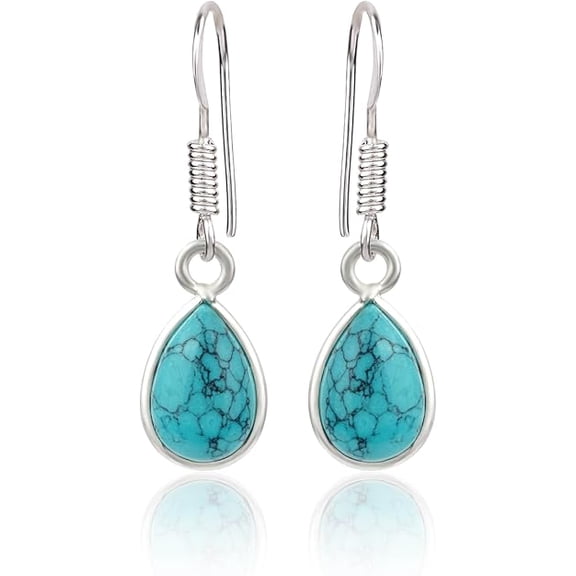 Gemsgram Silver Dangle Earrings Turquoise Natural Gemstone 925 Sterling Handmade Jewelry
