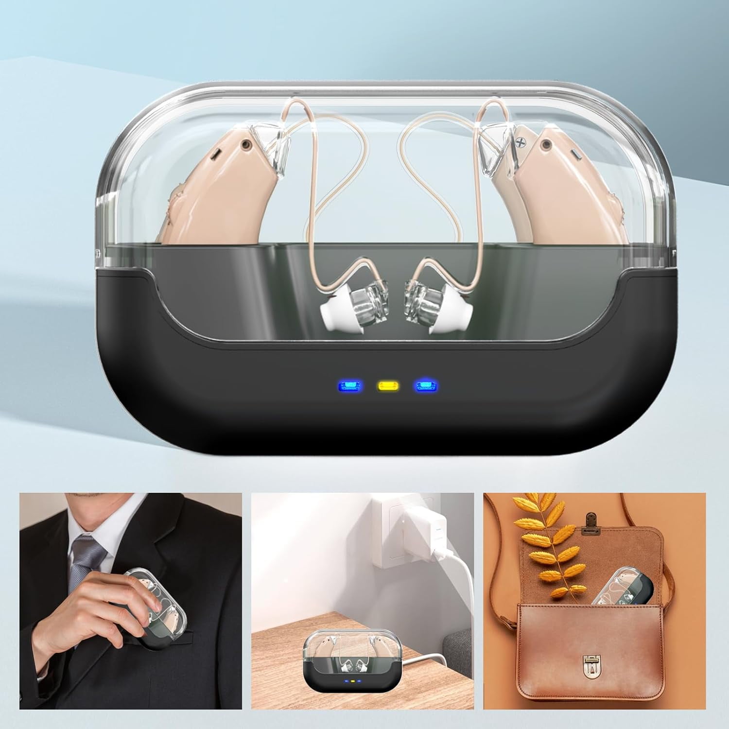 Hearing Aids, Rechargeable Hearing Aid for Seniors Adults with Noise Cancelling, Digital Invisible Hearing Amplifier with Volume Control, Portable Charging Case
