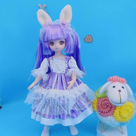 New 28cm cute anime doll full set 1/6 bjd cartoon face doll with skirt