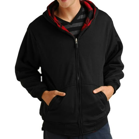 Men's Reversible Fleece Hoodie With Plaid Lining