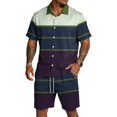 thumbnail image 4 of Migroa Men's 2 Piece Outfits Beach Matching Sets Print Striped Button up Short Sleeve Shirt And Drawstring Shorts Summer Beach Sets Blackish Green L, 4 of 8