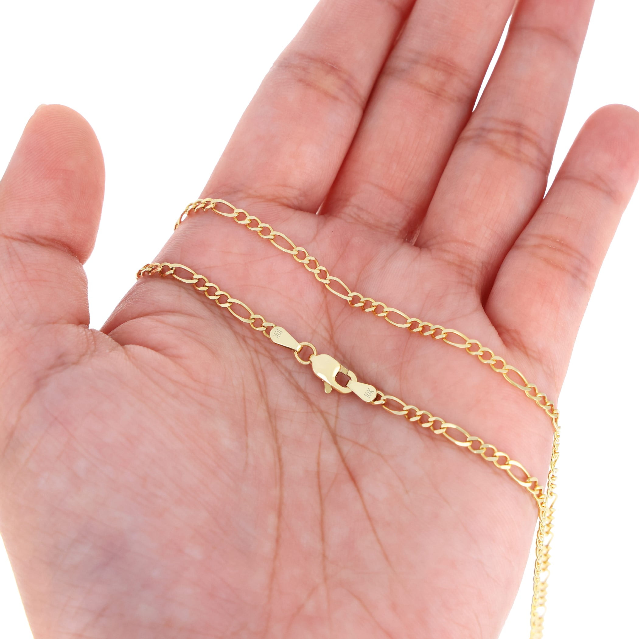 Nuragold 10k Real Yellow Gold Solid Figaro Link 2.5mm Chain Bracelet (7"-9") Italian Jewelry for Men & Women