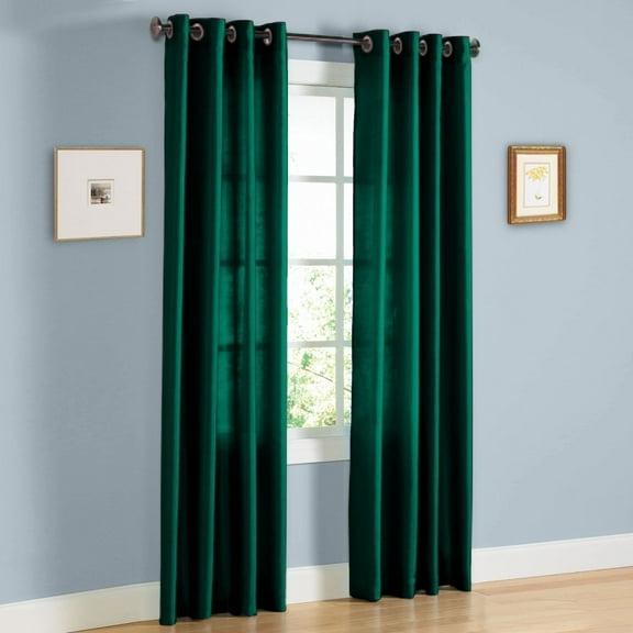 2 PANEL MIRA SOLID HUNTER GREEN SEMI SHEER WINDOW FAUX SILK ANTIQUE BRONZE GROMMETS CURTAIN DRAPES 55 WIDE X 108" LENGTH