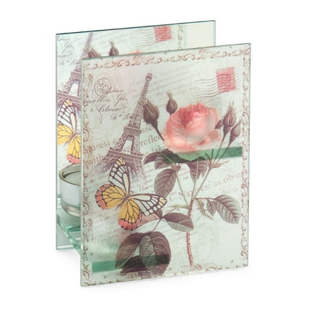 - Double Tealight Holder, Rose and Eiffel Tower, Tea light holder is decorated with a decal featuring a rose, butterfly and an image of the Eiffel Tower By October Hill Ship from US