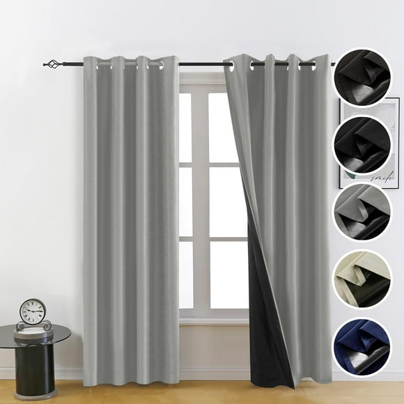 Cortinas opacas FEBSIXTH, 100% poliéster, 213 x 137 cm, color gris