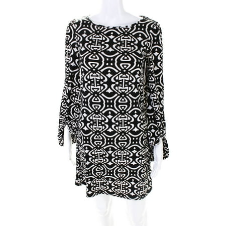 

Pre-owned|Laundry by Shelli Segal Womens Abstract Print Shift Dress Black White Size 0