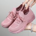 thumbnail image 4 of Platform Sneakers for Women Solid Color Knit Mesh Breathable Slip on Walking Shoes Comfy Stretch Lace up Athletic Shoes Pink Size 8, 4 of 6