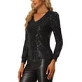 thumbnail image 4 of INSPIRE CHIC Sequin Top for Women's V Neck Party Sparkly Blouses XS Black, 4 of 6