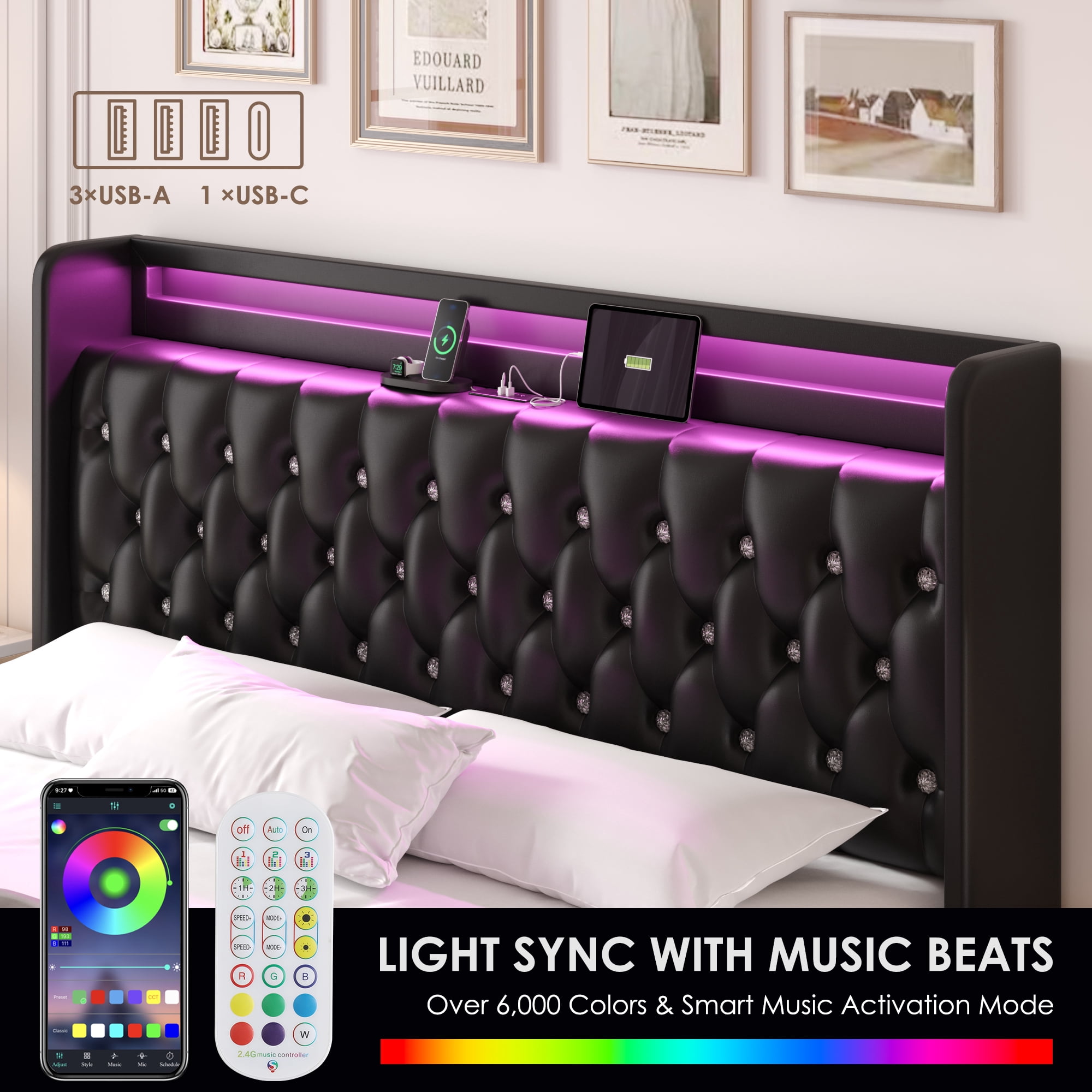 Homfa Full Size LED Bed Frame with 2 Storage Drawers & Charge