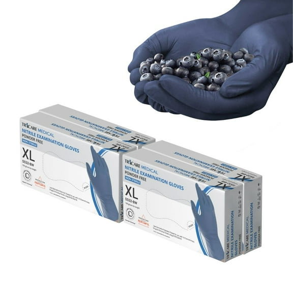 TRICARE Medical Nitrile Exam Gloves, x-Large, 400 Count, Berry Blue, Low Derma, Medium Duty, 3.5 Mil