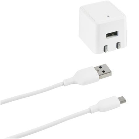 onn. 2.4 Amp Wall Charger with Micro USB Sync & Charge Cable, White