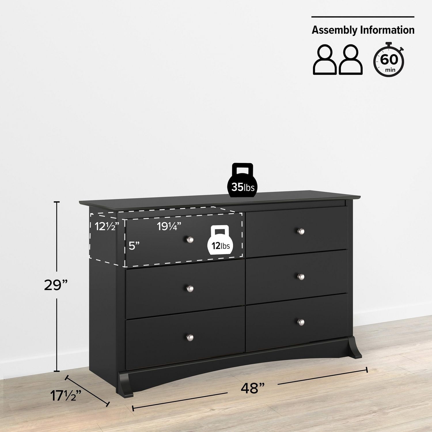 Prepac 23 in W x 29 in H x 16 in D Sonoma 3-Drawer Tall Nightstand