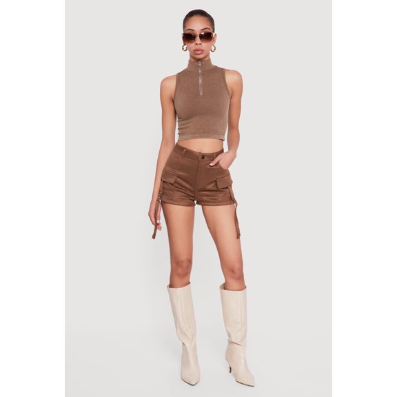 Women's Faux Suede Tabbed Cargo Pocket Shorts