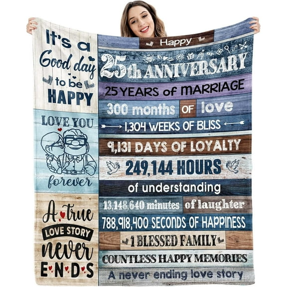 25th Silver Wedding Anniversary Blanket Gifts 25th Anniversary Decorations for Her Him 25 Years of Marriage Gifts for Couple Wife Husband Dad Mom Parents Custom Blanket 60 X 50 Inches