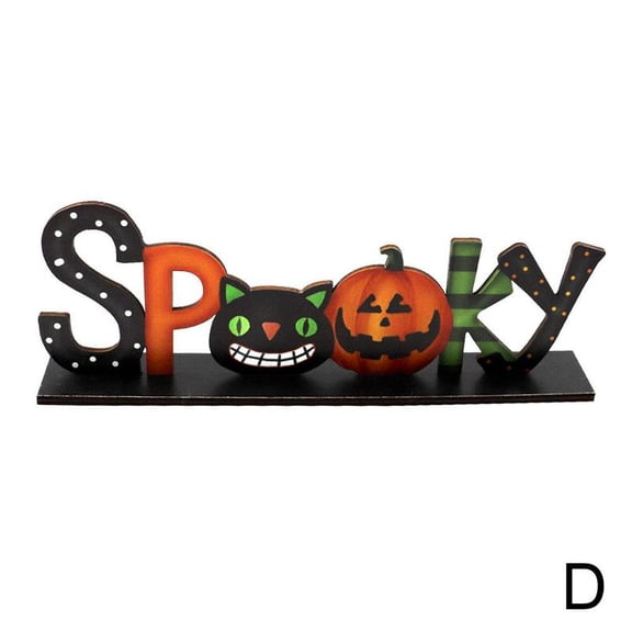 Halloween Letters Wooden Table Decor Pumpkin Cat Sign Desktop Topper Ornament US N7C2