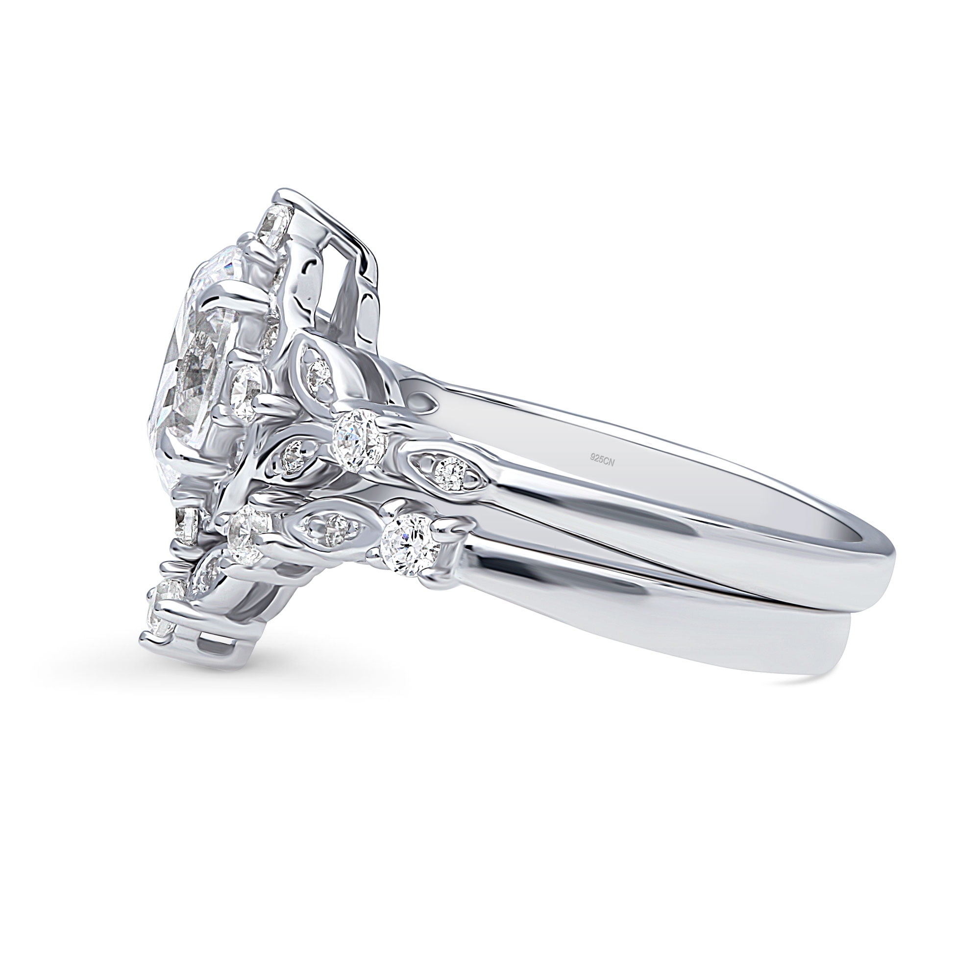 BERRICLE Sterling Silver Halo Wedding Engagement Rings Oval Cut Cubic Zirconia CZ Wishbone Ring Set for Women, Rhodium Plated Size 5