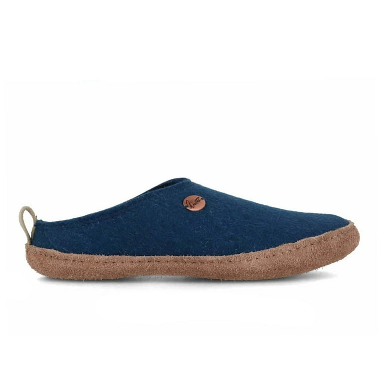 WoolFit Office Slippers Taiga with Rubber Sole, Blue