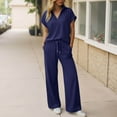 thumbnail image 5 of GEWSEY Womens 2 Piece Summer Outfit Lounge Set Cap Sleeve Polo Top And Pant Set Tracksuit Travel Matching Outfit 2025 (Dark Blue, XXL), 5 of 8