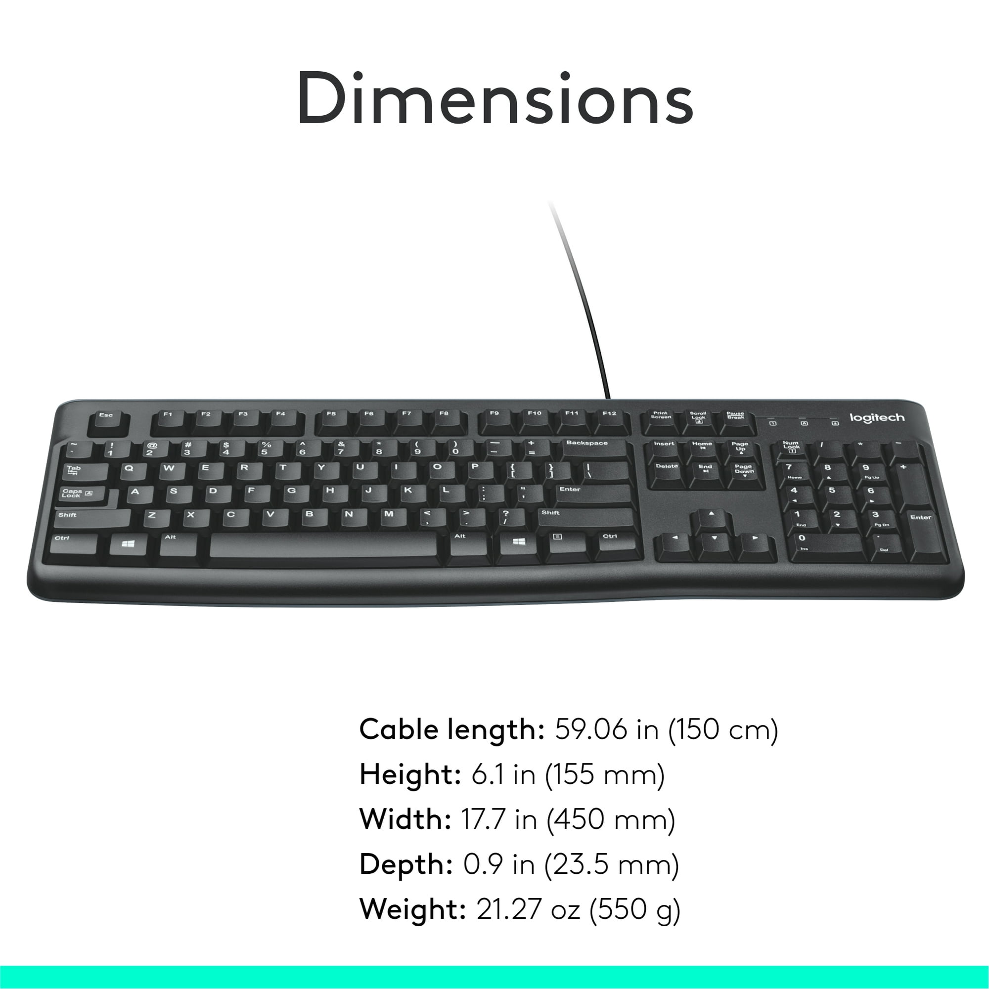 Logitech K120 Wired Keyboard for Windows, USB Plug-and-Play, Full-Size, Spill-Resistant, Curved Space Bar, Compatible with PC, Laptop, Black