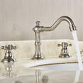 thumbnail image 2 of CES Deck Mounted Three Holes Double Handles Widespread Bathroom Sink Faucet with Matching Pop Up Drain with Overflow Brushed Nickel, 2 of 5
