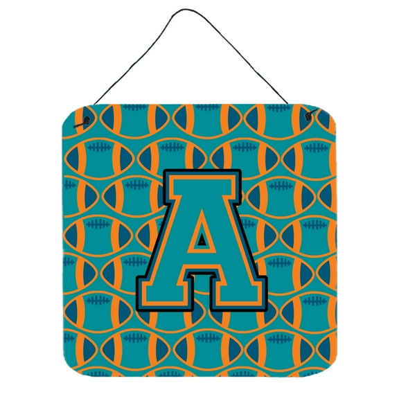 Letter A Football Aqua Orange and Marine Blue Wall or Door Hanging Prints