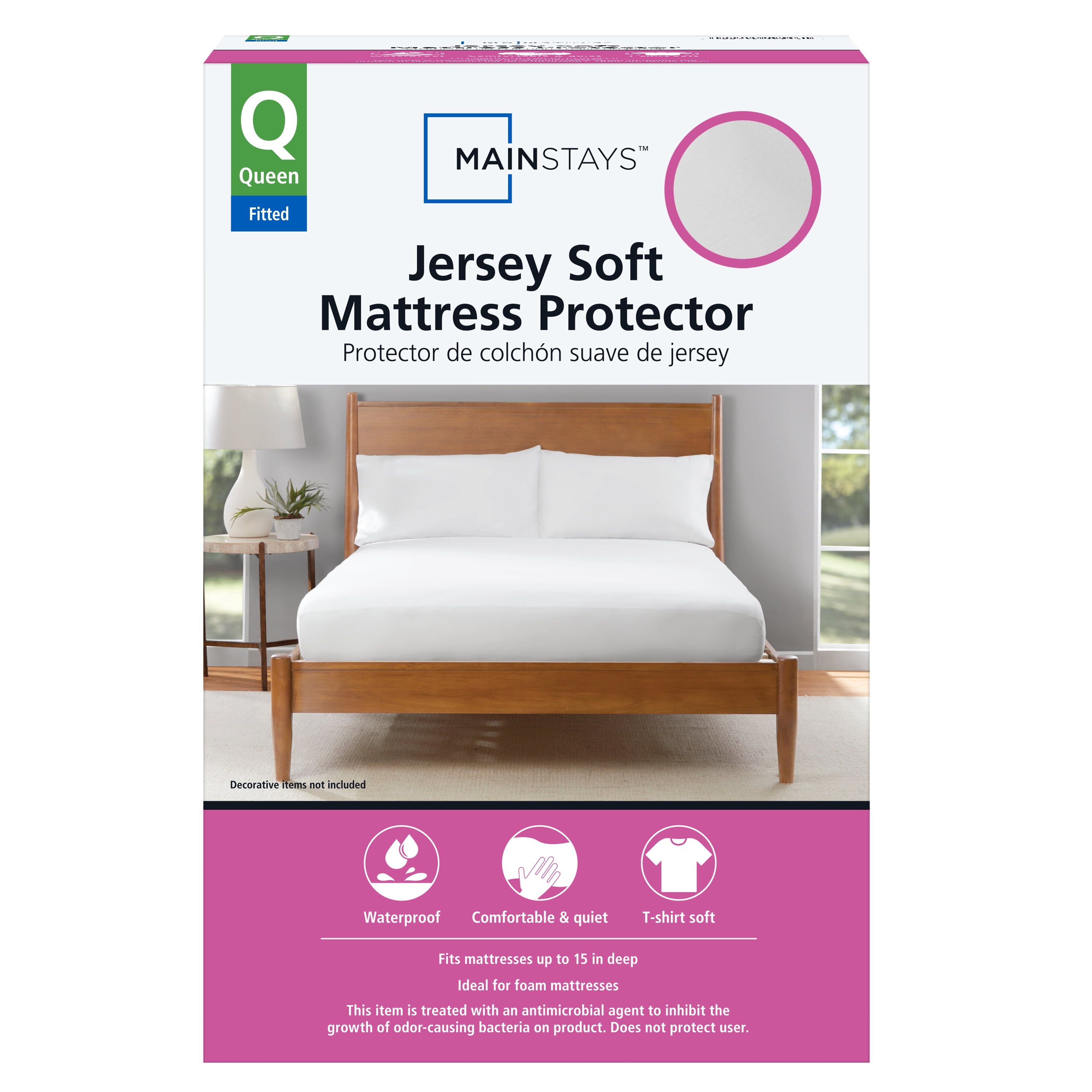 (2 pack) Mainstays Jersey Soft Fitted Mattress Cover Protector, Queen - Waterproof, Antimicrobial