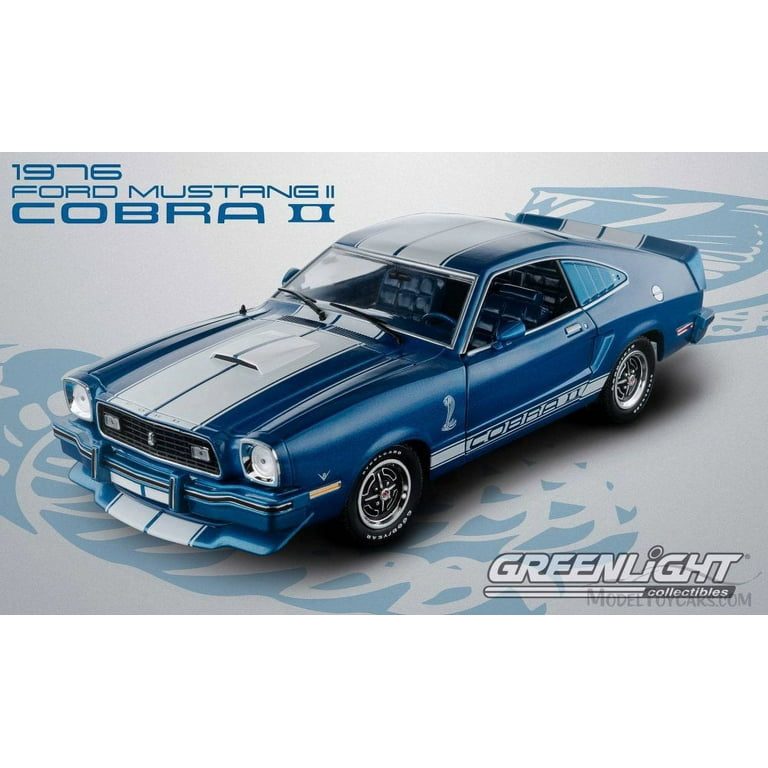 1976 Ford Mustang II Cobra II, Blue w/ White Stripes - Greenlight