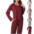 thumbnail image 2 of Button Down Pajamas Sets for Women Long Sleeve Sleepwear Matching Long Pants Comfy Pjs 2 Piece Lounge Set, 2 of 5