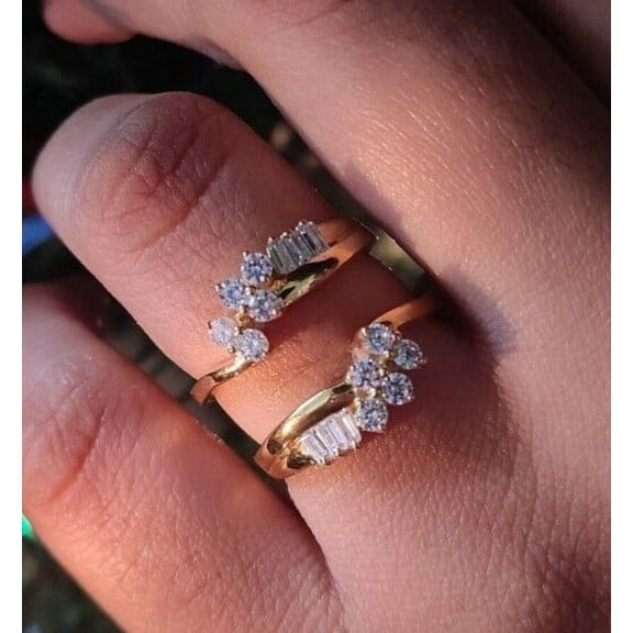 Enhancer Wrap Band Ring 14K Yellow Gold Plated 2Ct Round Cut Lab Created Diamond