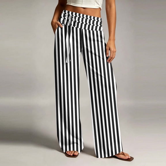Ynynloco Women's Cotton Striped Wide Leg Pants Comfy Pajama Pants High Waist Wide Leg Lounge Pants Lightweight Loose PJ Bottoms
