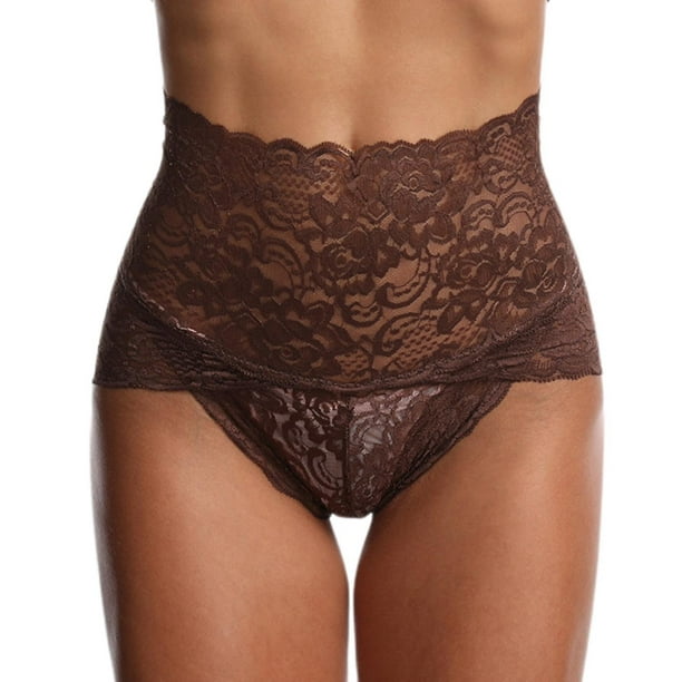 Womens Lace Underwear High Waist Panties Sexy Set 3-pack, Brown