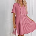 thumbnail image 2 of Summer Plus Size Sun Dresses for Womens Fashion Solid Color Sleeve Maxi Skirt Short-Sleeved Round Neck Short Dress With Thigh Length Hem, 2 of 5