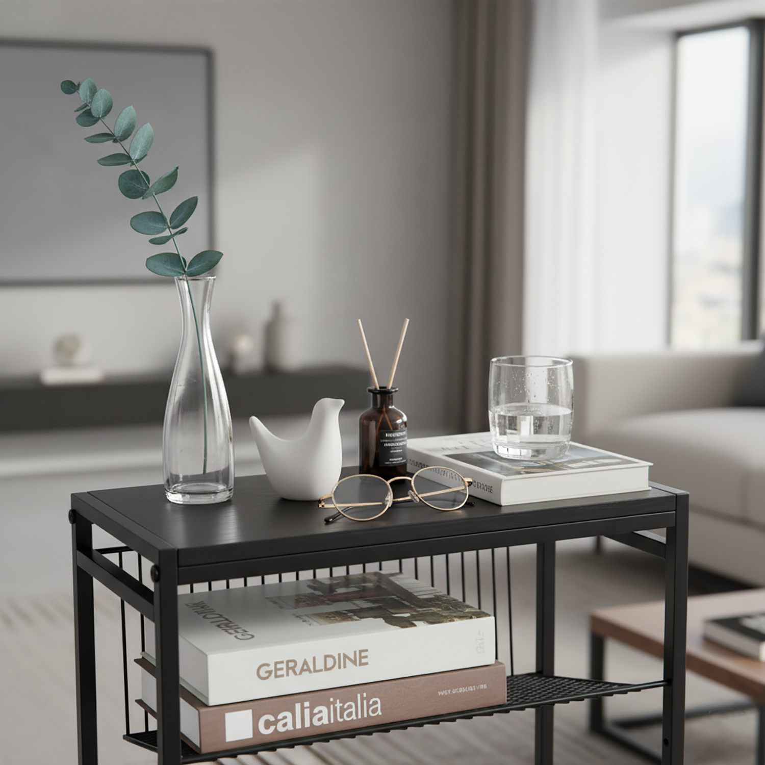 Zexvida Side Table with Magazine Holder, Black photo 8