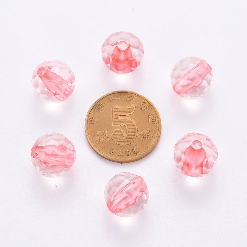 Transparent Acrylic Beads Round Faceted Light Coral 6x5.5mm Hole: 1.4mm 4160pcs/500g