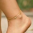 thumbnail image 2 of Anklets for Women 18K Gold Silver Plated Ankle Bracelets Waterproof Beaded Chain Dainty Layered Summer Beach Foot Jewelry Adjustable 2Pcs, 2 of 8