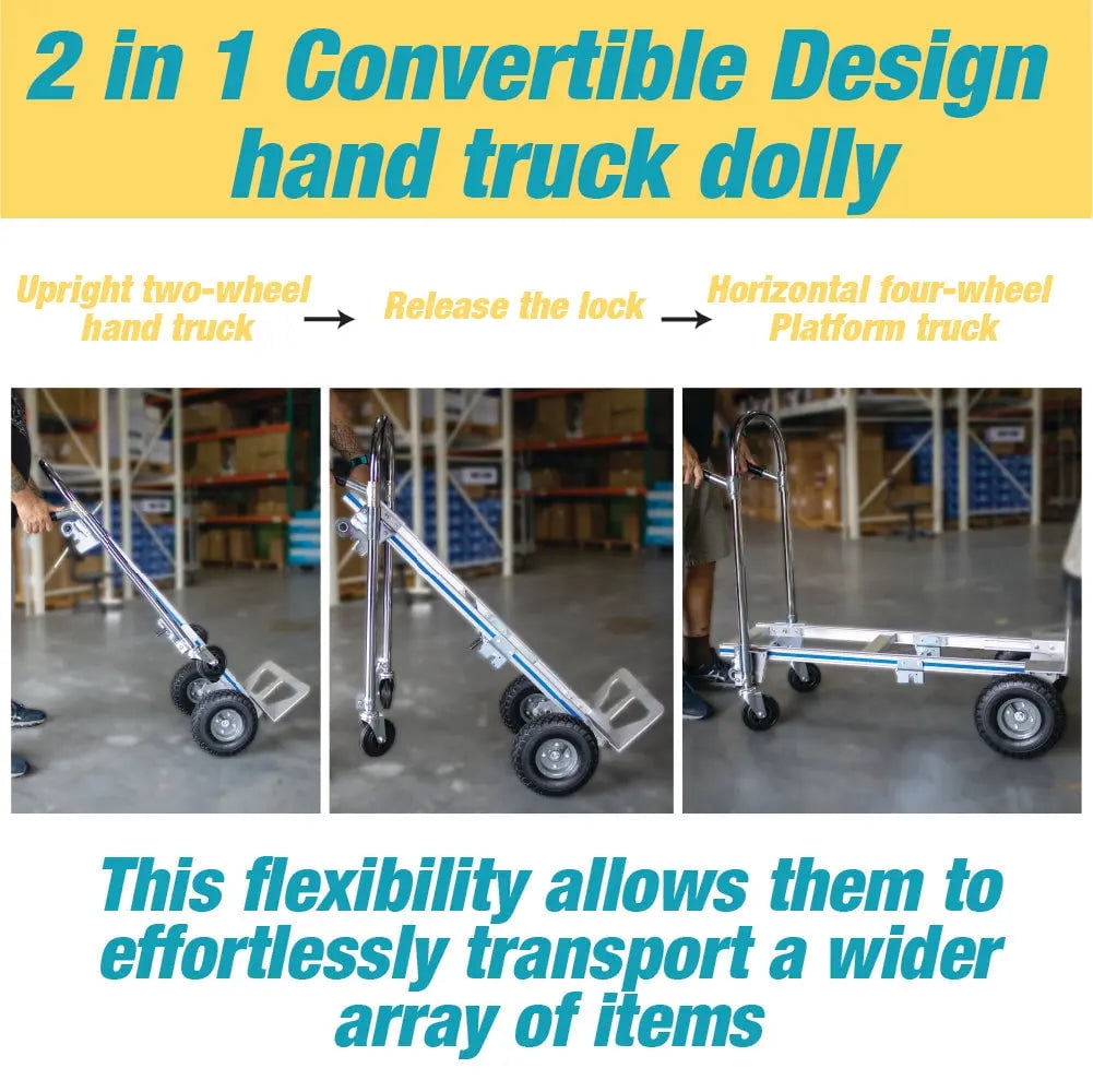 Aluminum Hand Truck and Dolly, 2 in 1 Design 550 Lbs Capacity, Industrial Collapsible Cart - 17431