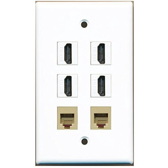 RiteAV - 4 HDMI 2 Port Phone RJ11 RJ12 Beige Wall Plate