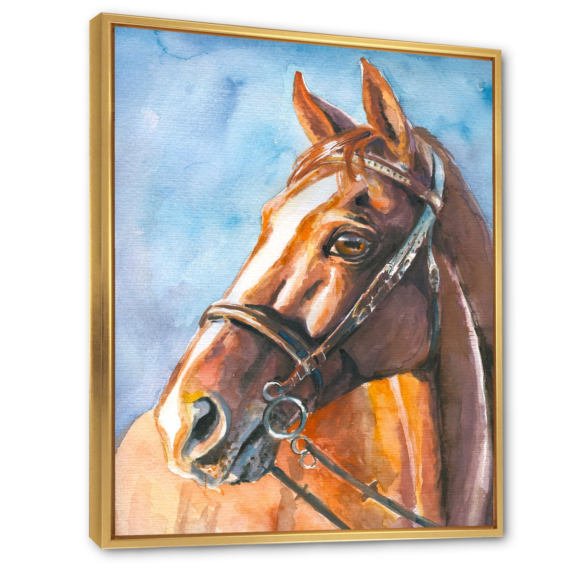 Designart 'Close Up Portrait of A Brown Horse' Farmhouse Framed Canvas Wall Art Print