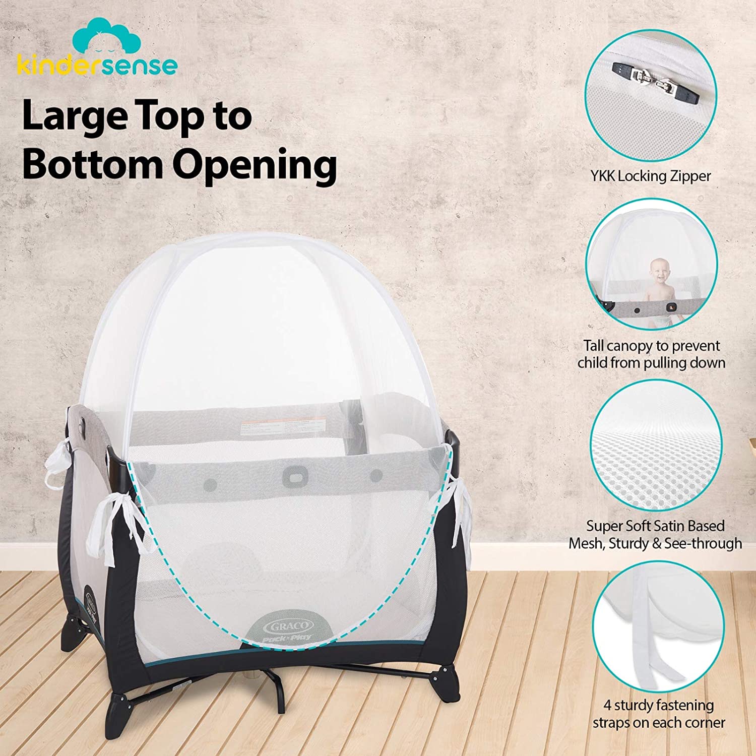 KinderSense Baby Crib Safety Tent - Pop-up Mesh Mosquito Net Canopy