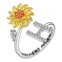 Qonioi Rotating Sunflower Anxiety Ring, Open Adjustable Spinner Ring with Zirconia for Stress Relief Focus