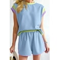 thumbnail image 2 of Casual Two-Piece Set: Cap Sleeve T-Shirt and Elastic Waist Shorts in Blue, 2 of 7
