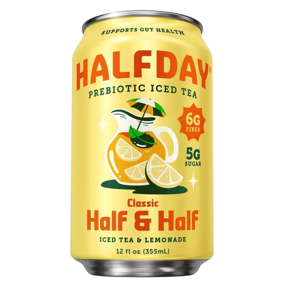 Halfday Prebiotic Classic Half & Half Iced Tea & Lemonade, 6g Fiber, 5g Sugar, 40 Cal, 12 oz