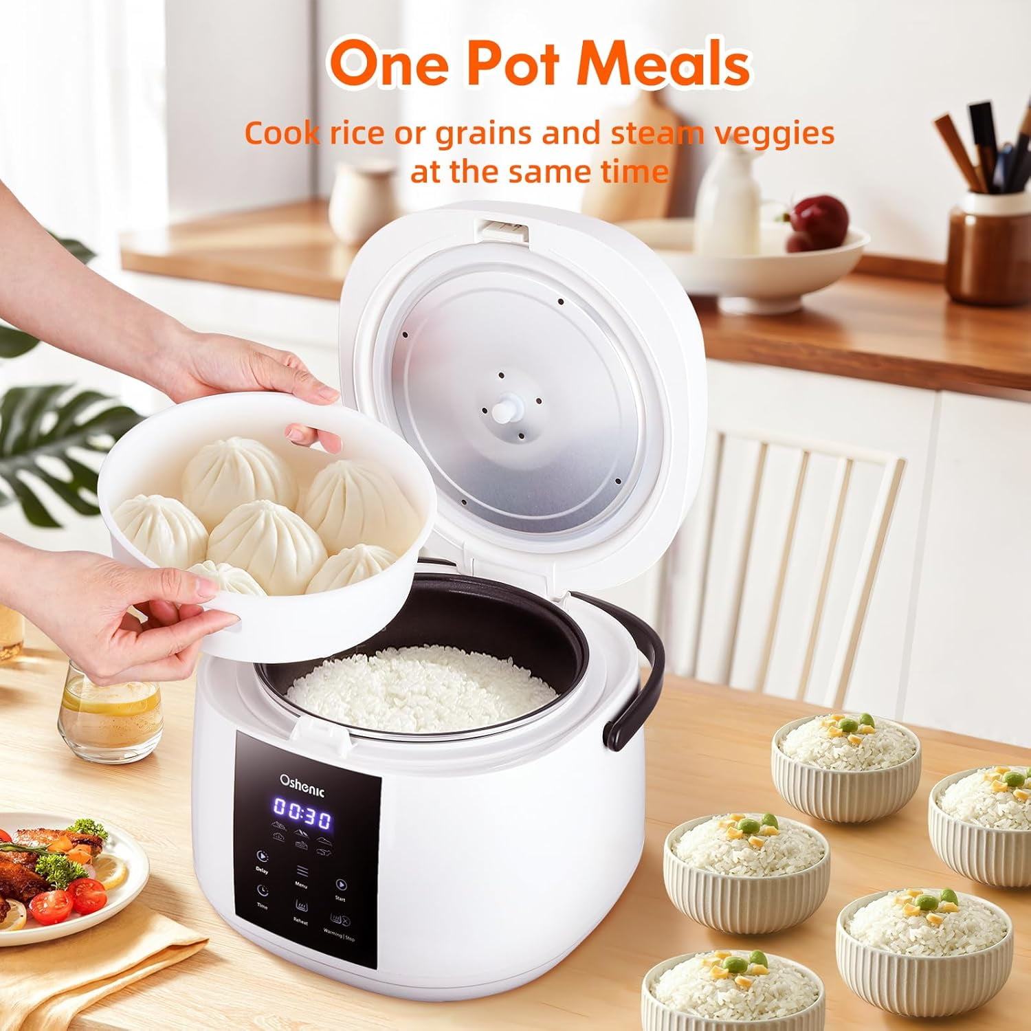 Small Rice Cooker 6-Cup Uncooked 12-Cup Cooked 6-in-1 Multi Cooker Electric  Rice Maker with Steamer Basket