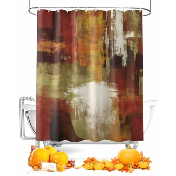 Burnt Orange Green Shower Curtain Set ，Waterproof Fabric Shower Curtains Thanksgiving Abstract Texture Shower Curtains for Bathroom,Bathroom Decor 36"x78"