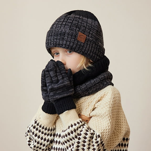 Children's Warm Winter Hat Neck and Gloves Set for Ages 4 to 10 - Cozy Knitted Woolen Ensemble with Ear for Big Kids