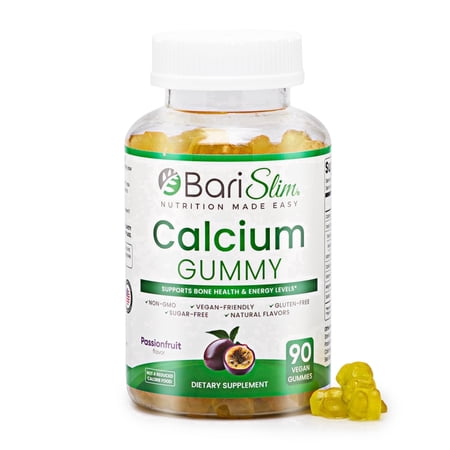 BariSlim Calcium Citrate Gummies with Vitamin D3 & Magnesium for Bone Health Support, Adults, Passionfruit Flavor, 90 Count