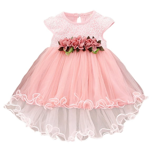 Posijego Baby Girls Wedding Party Dresses Tulle Dresses Birthday Outfits Short Sleeve Mesh Dresses for Toddler Girls