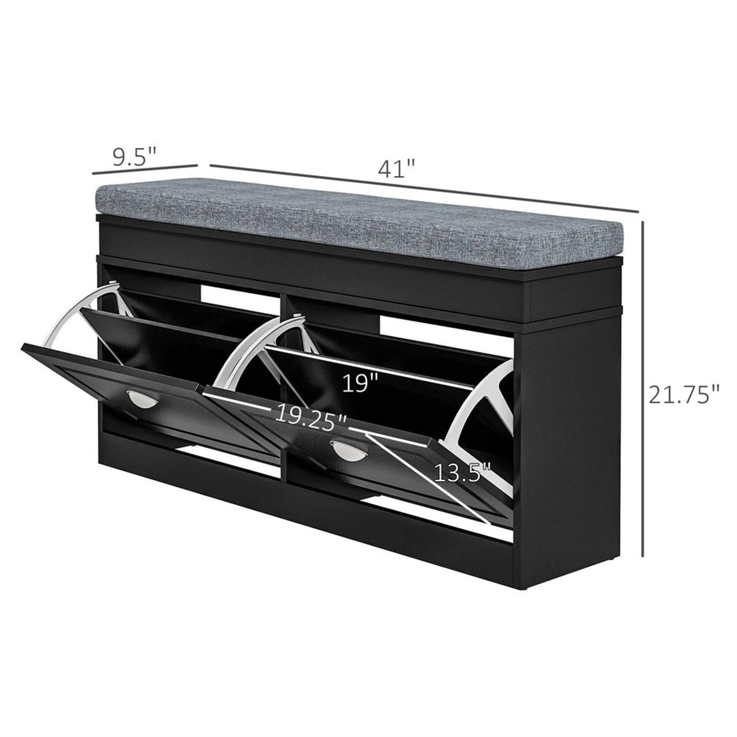 Demi Bonn 41" Modern Storage Bench with Cushion, Entryway Bench, 2 Drawer Ottoman, Large Capacity for 8 Pairs Shoes, Black
